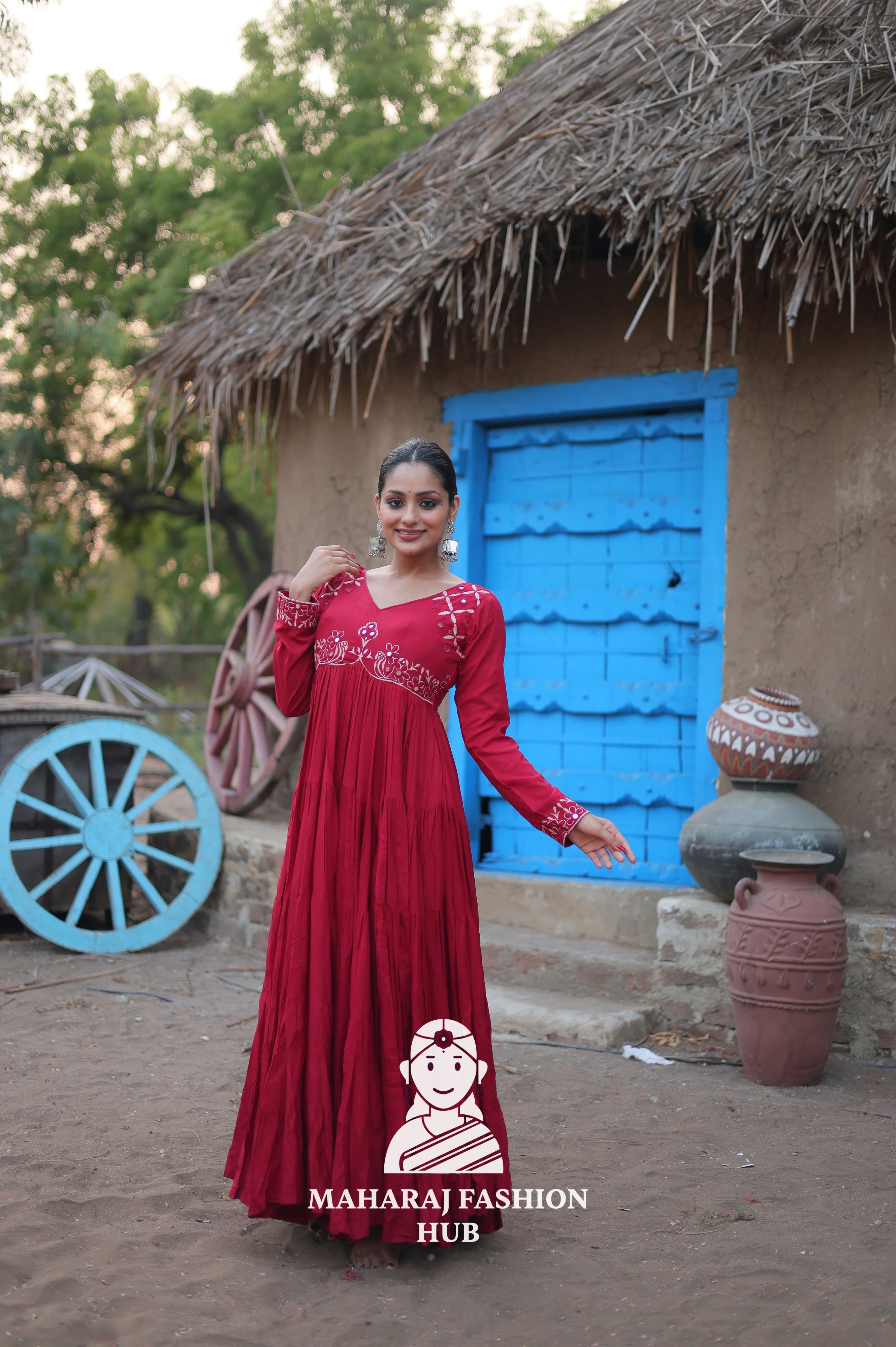 Stunning Reyon Fabric Gown with Luxurious 15 Meter Flair