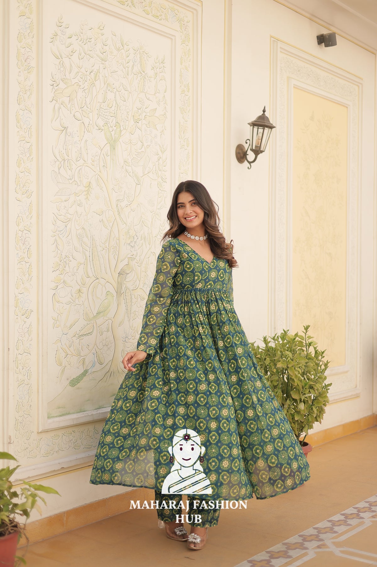 Foil Print Faux Georgette Elegance - Special Designer Gown