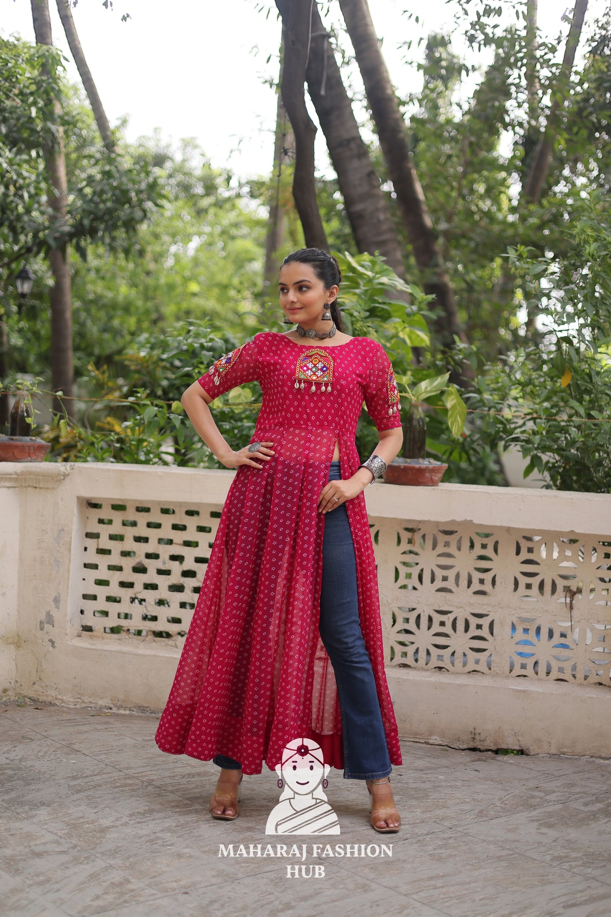 Traditional Bandhani Patchwork Half Sleeve Navratri Kurti for Women 🌸🪔