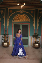 Bandhani Print Faux Georgette Gown with Kutchi Patchwork Detailing