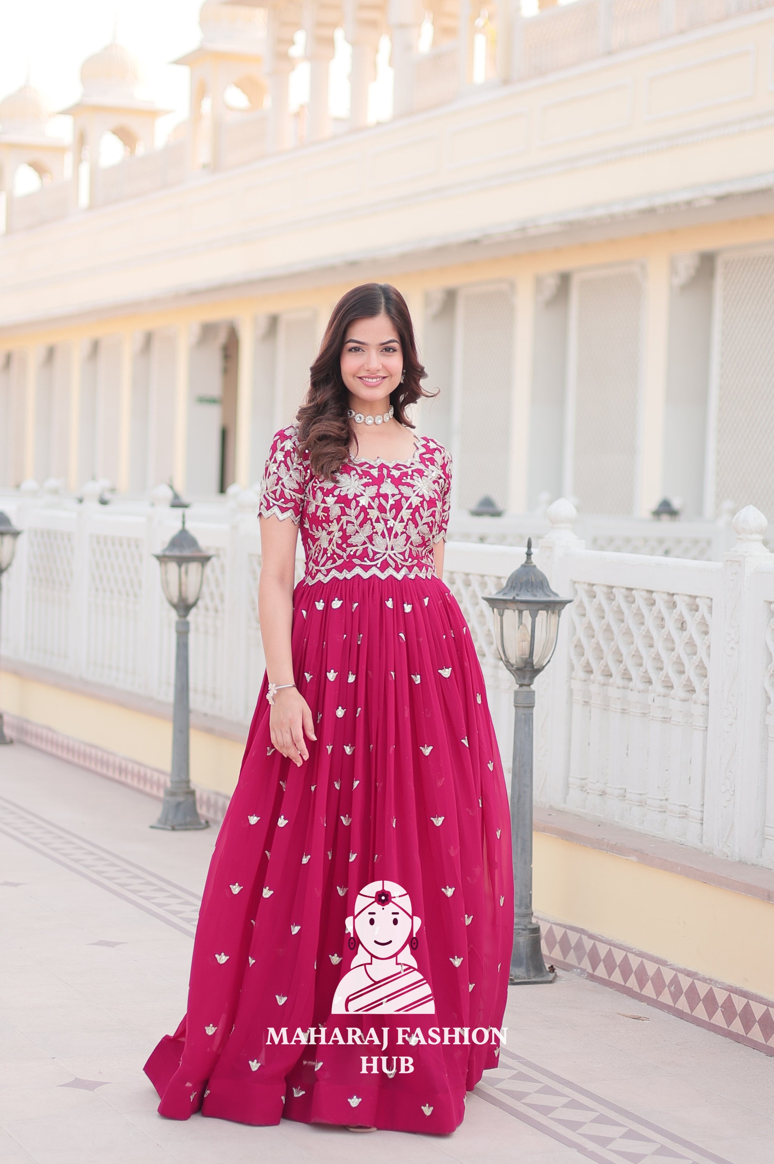 Canvas Patta Stitched Special Designer Gown with Embroidered Cut-Work Sleeves