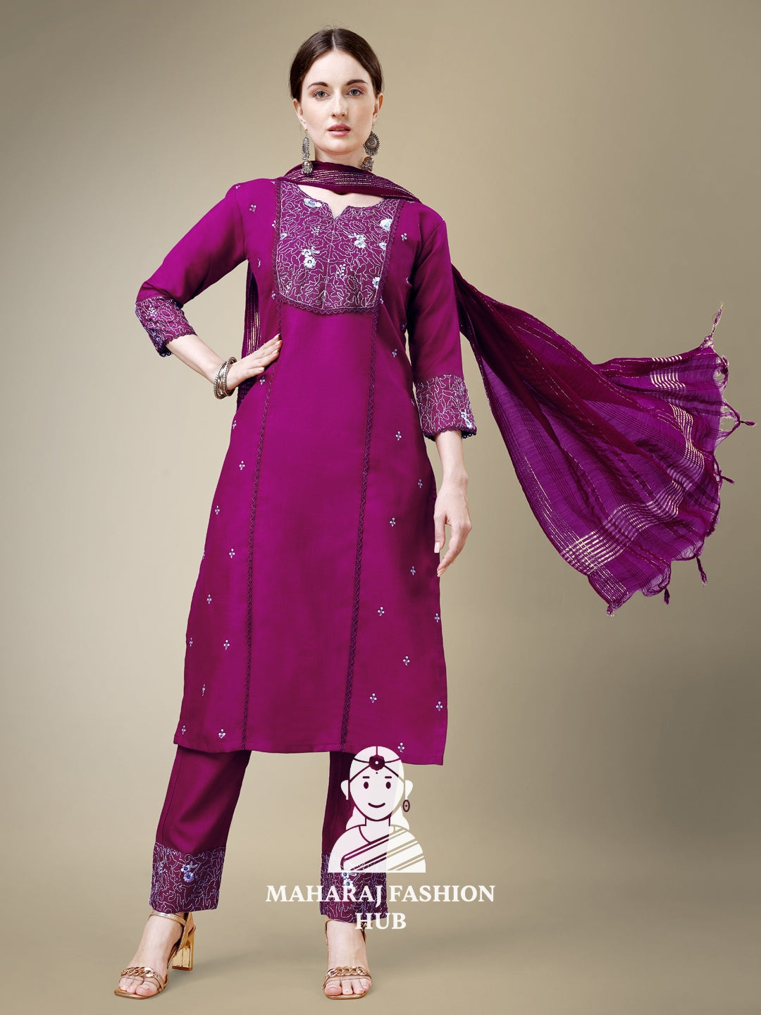 Maharaj Fashion Hub Women's Elegant Kurti Pant Dupatta Set