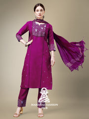 Maharaj Fashion Hub Women's Elegant Kurti Pant Dupatta Set