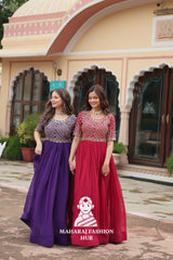 Stunning Embroidered Fabric Gown with Classic Round Neck - Combo Offer Gown
