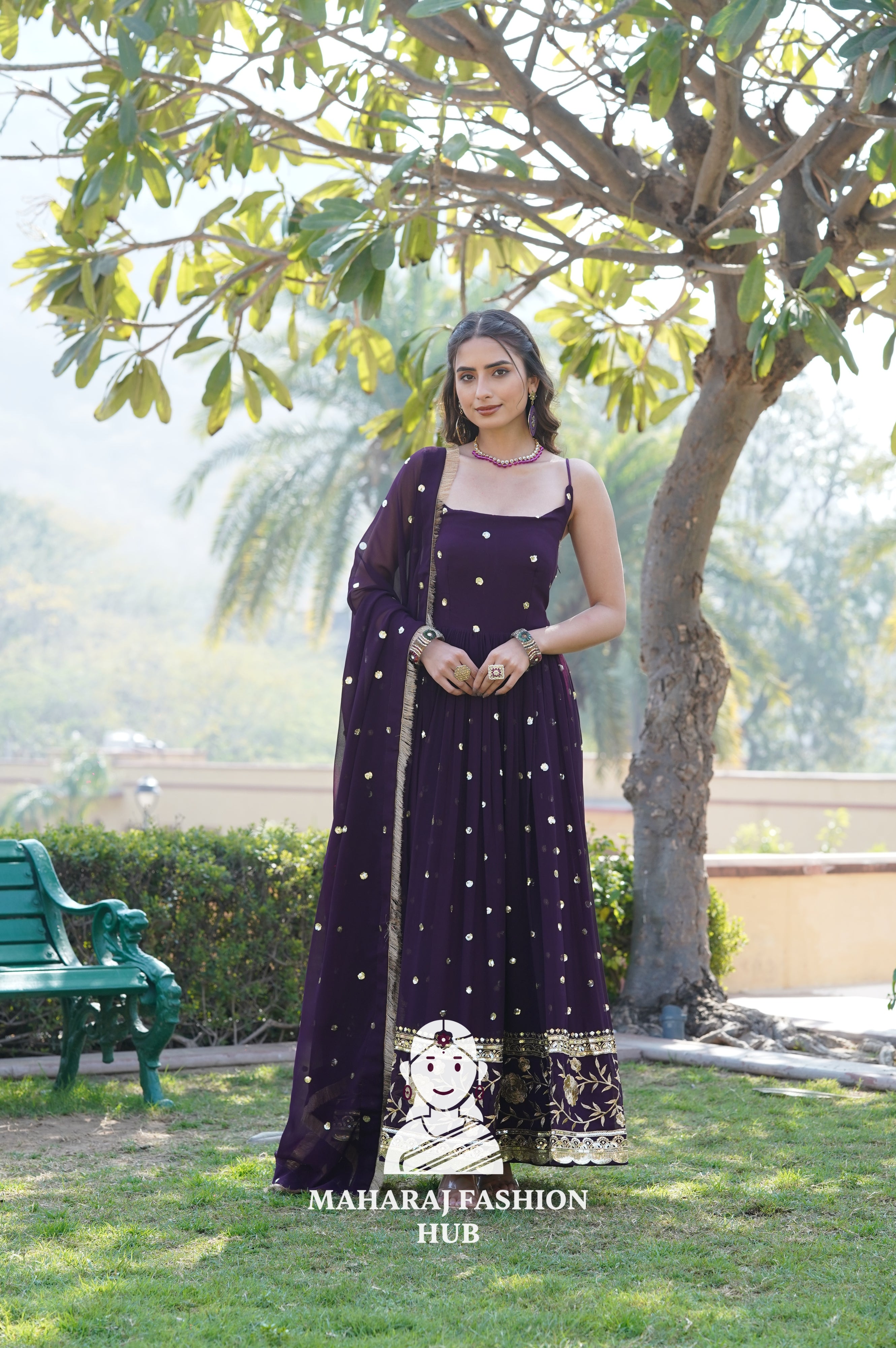 Sleeveless Special Designer Gown in Faux Blooming Fabric with Cotton Lining