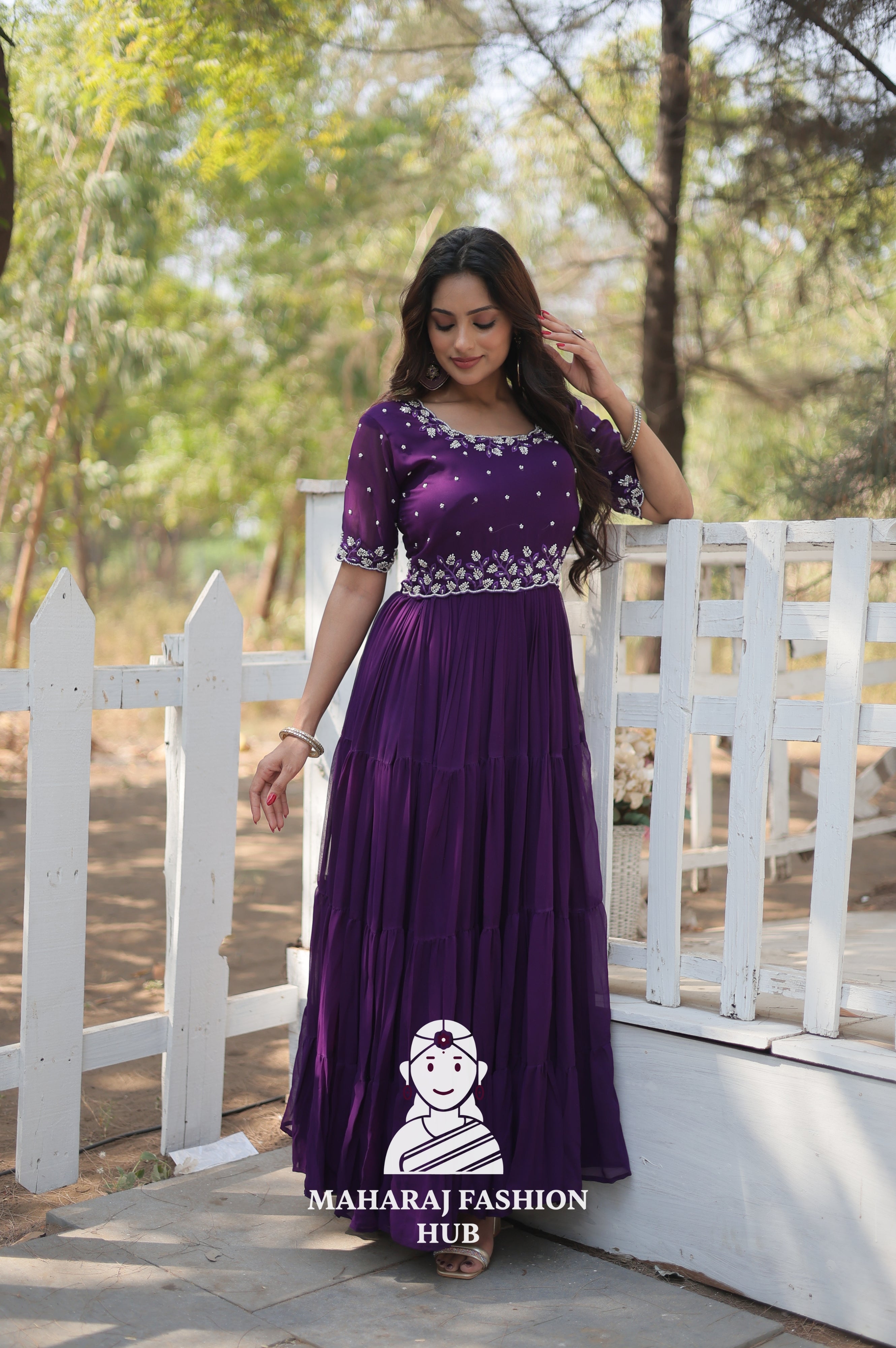Stunning Beads Embroidered Gown in Faux Blooming Fabric