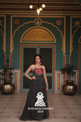 Elegant Bandhani Faux Georgette Gown Featuring Sleeveless Style