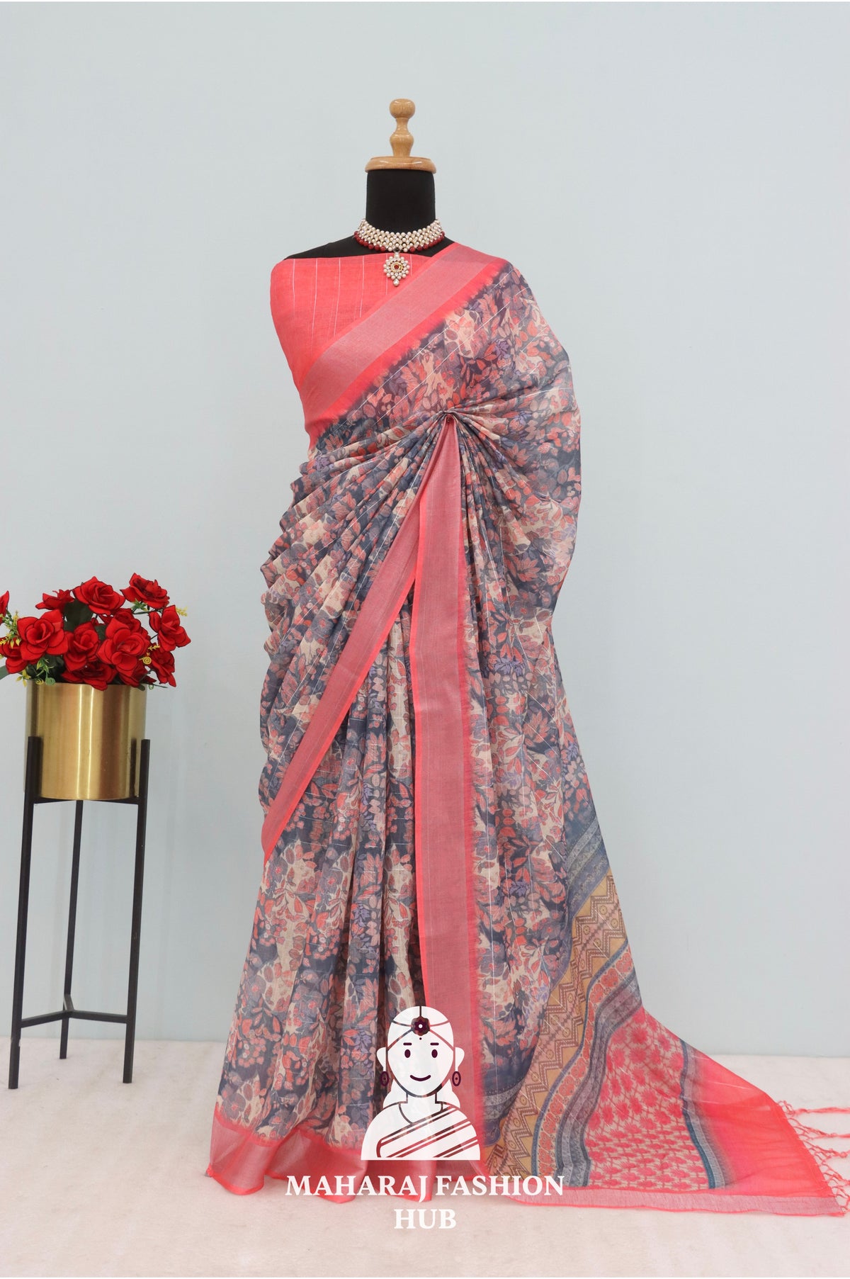 Silver Bloom – Premium Linen Saree Collection