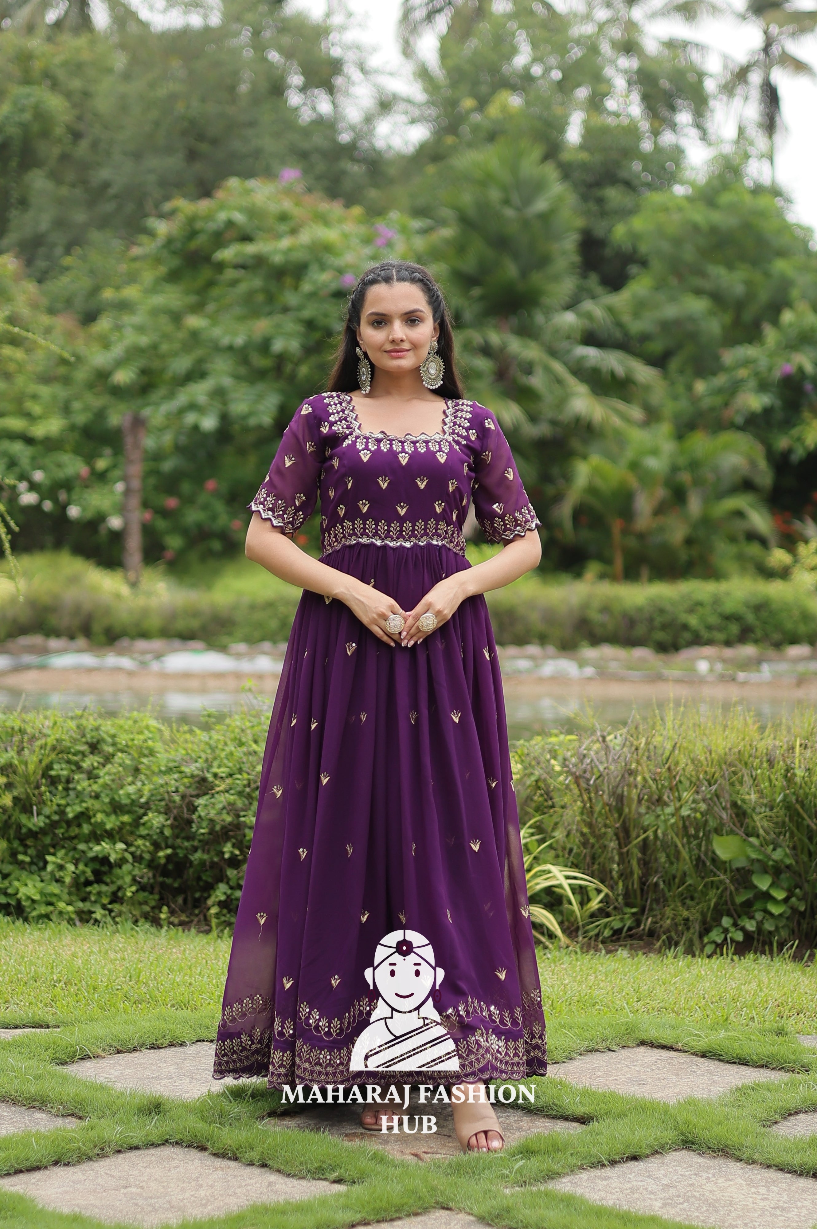 Designer Faux Blooming Fabric Gown with Modern Square Neck