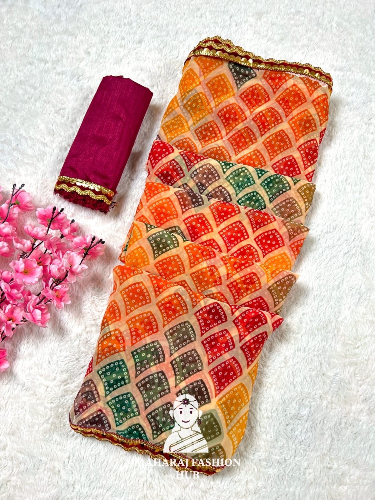 Premium Bandhani Print Georgette Saree for Women and Girls || Traditional Ethnic Saree with Matching Blouse Piece || Perfect for Weddings, Festivals, and Special Occasions || Lightweight & Comfortable Party Wear Saree