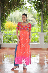 Premium Faux Georgette Bandhani Kutchi Patchwork Kurti for Festive Style 🌸🪔
