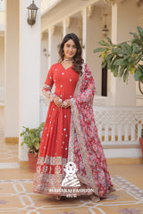 Elegant Faux Georgette Gown with Cutwork Tabby Silk Dupatta