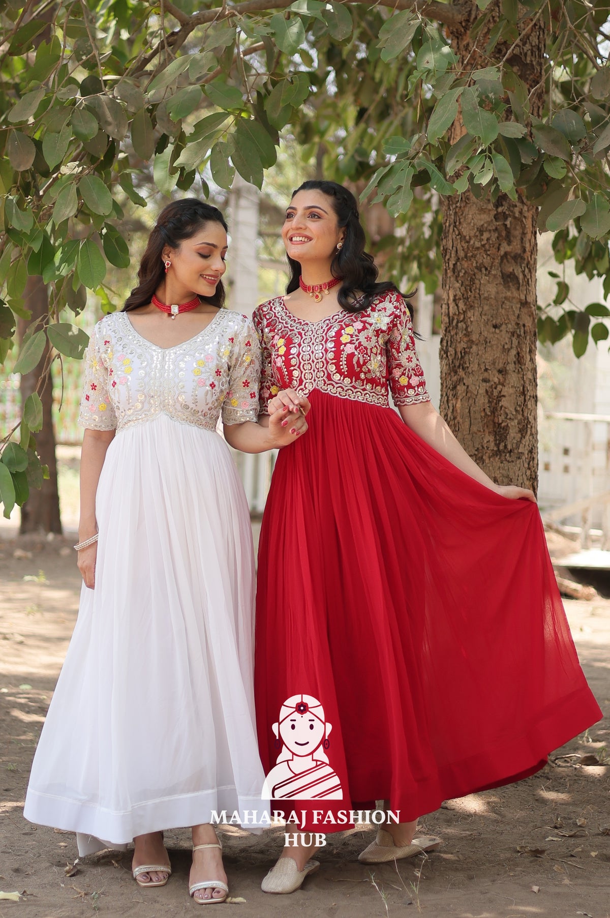Zari Sequins Embellished Fabric Gown with Fancy Neck - Combo Offer Gown