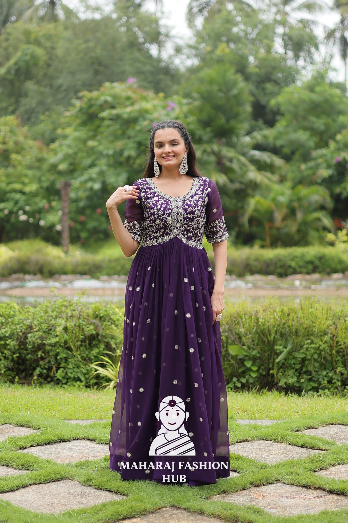 🎀 Party-Ready Gown in Zari Embroidery - Special Designer Gown