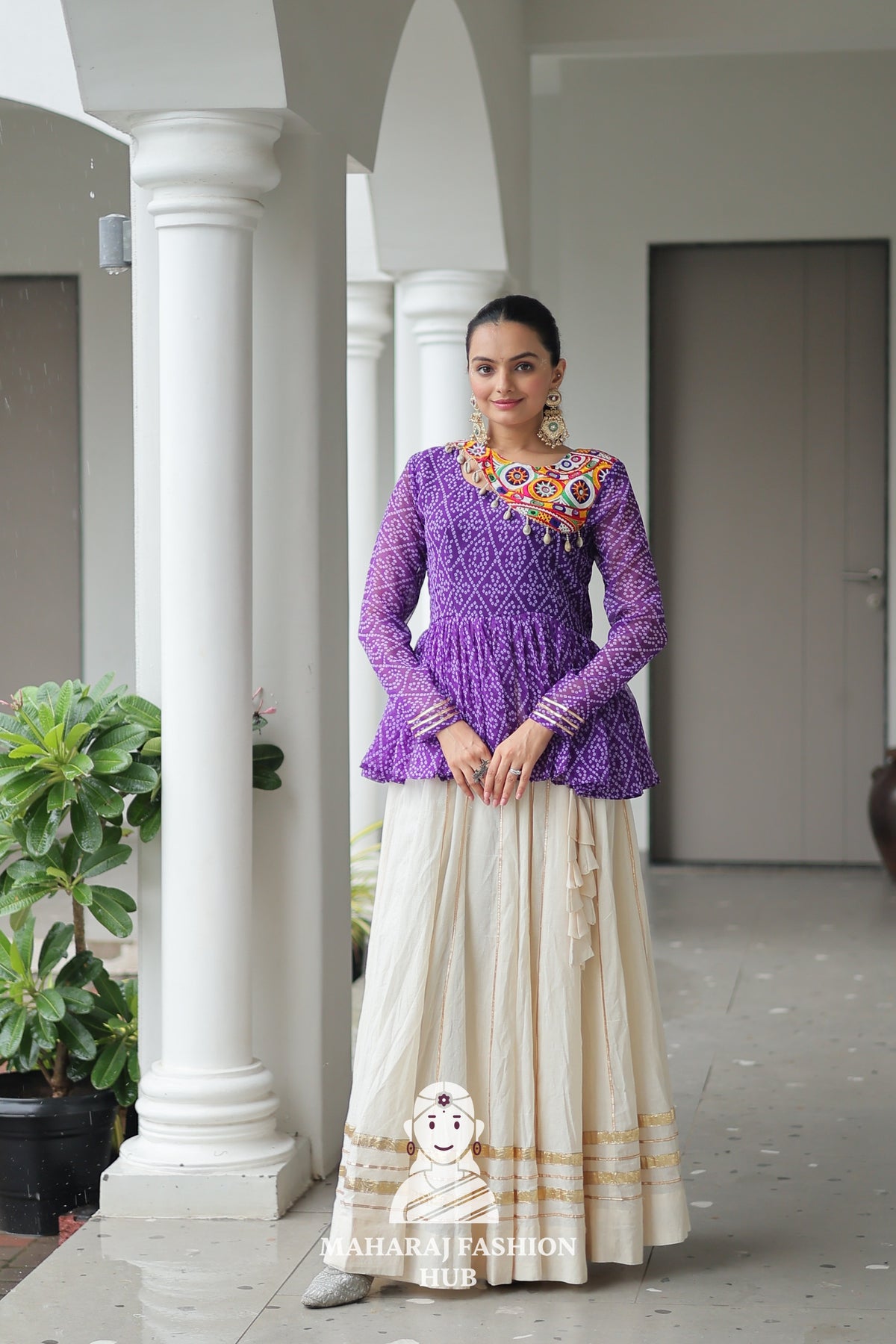 Navratri - Festive Lehenga Set – Bandhani Print Kutchi Work Top with Gota Patti Skirt 👑🌺