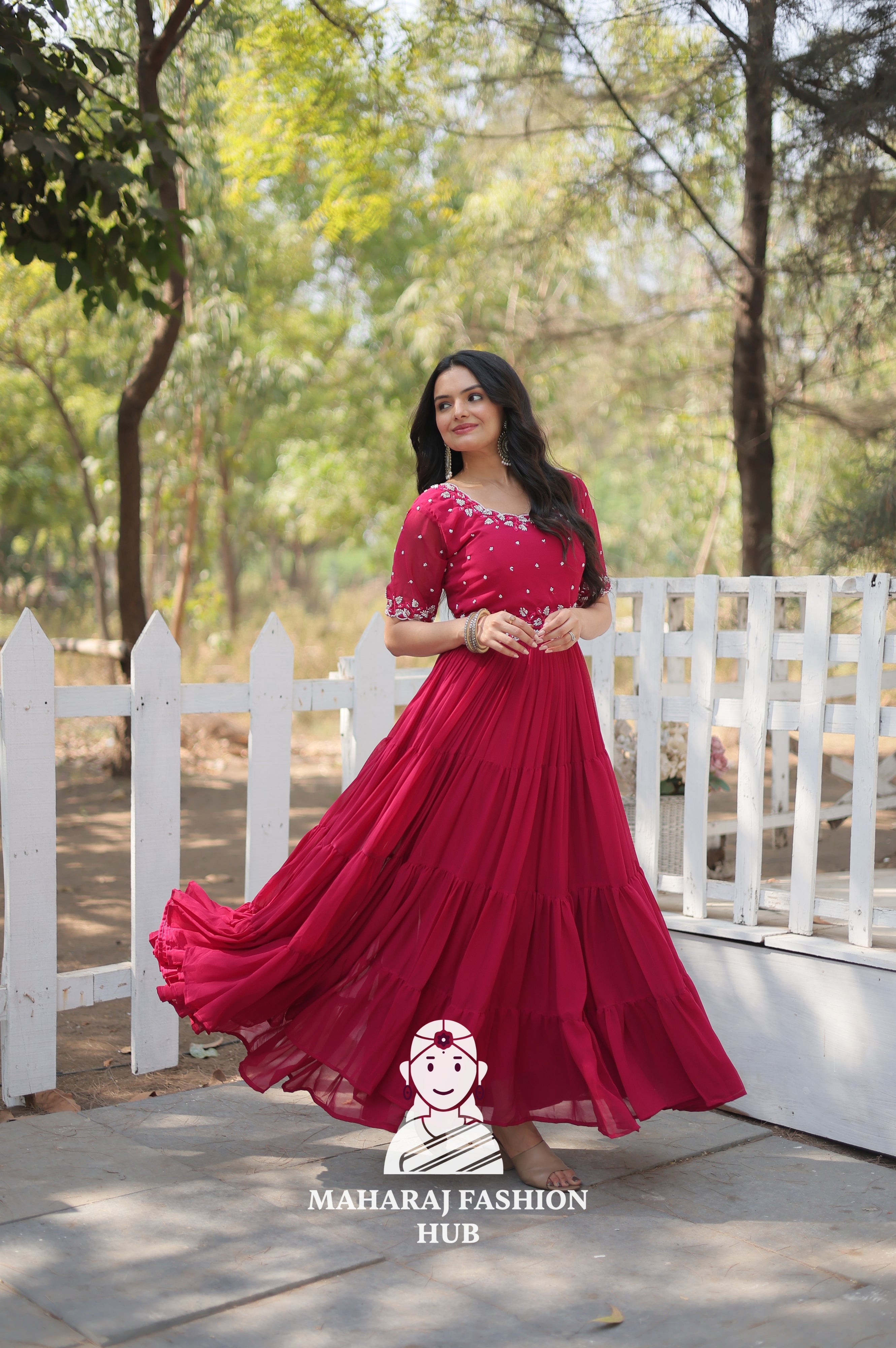 Round Neck Beads Work Gown with Rich Flair Finish