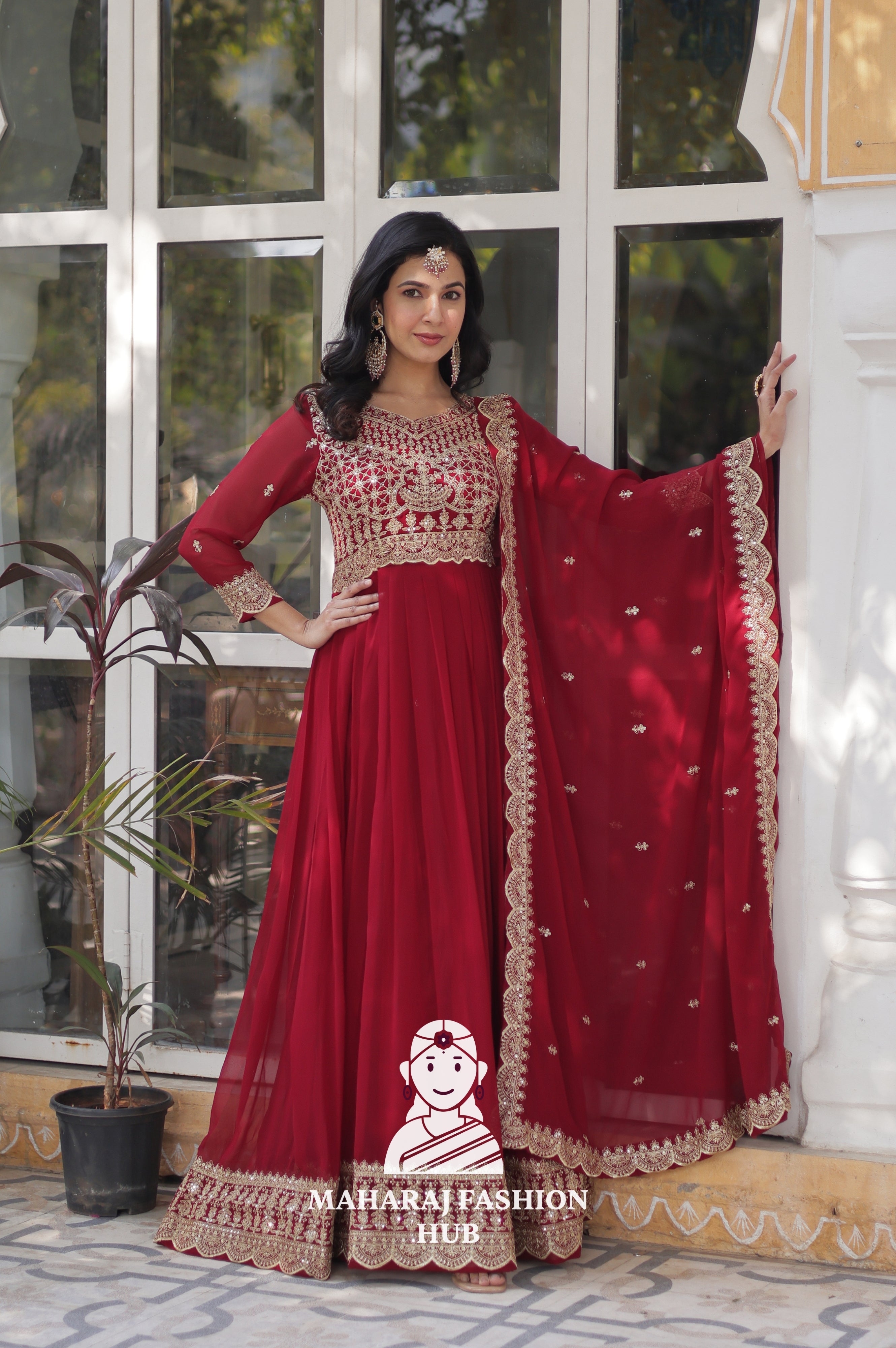 💃 Full Flair Faux Blooming Gown Paired with Designer Dupatta