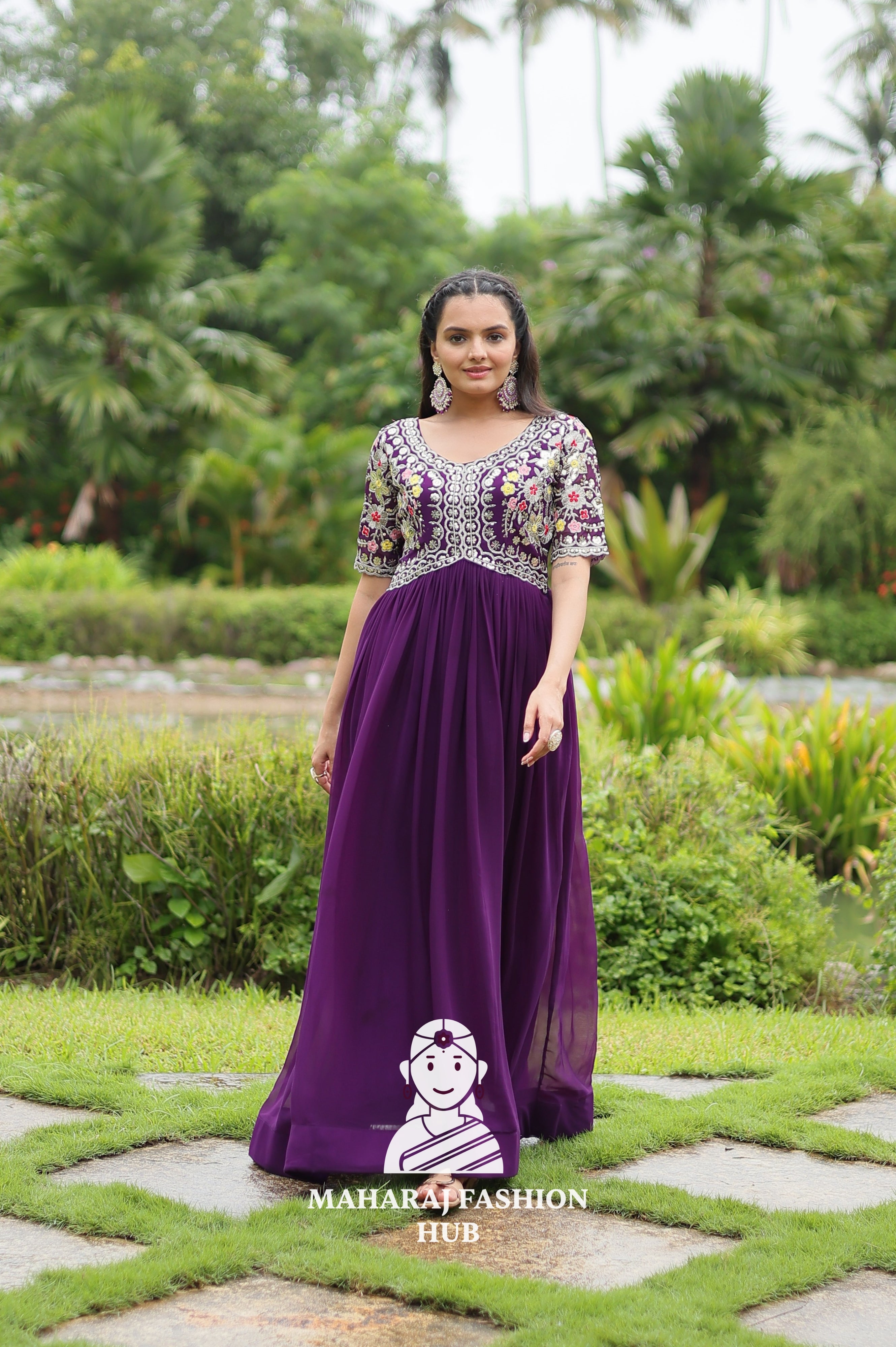 Designer Faux Blooming Gown Crafted for Festive Moments