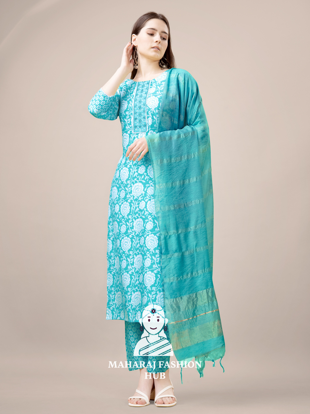 Maharaj Fashion Hub Women's Elegant Kurti Pant Dupatta Set