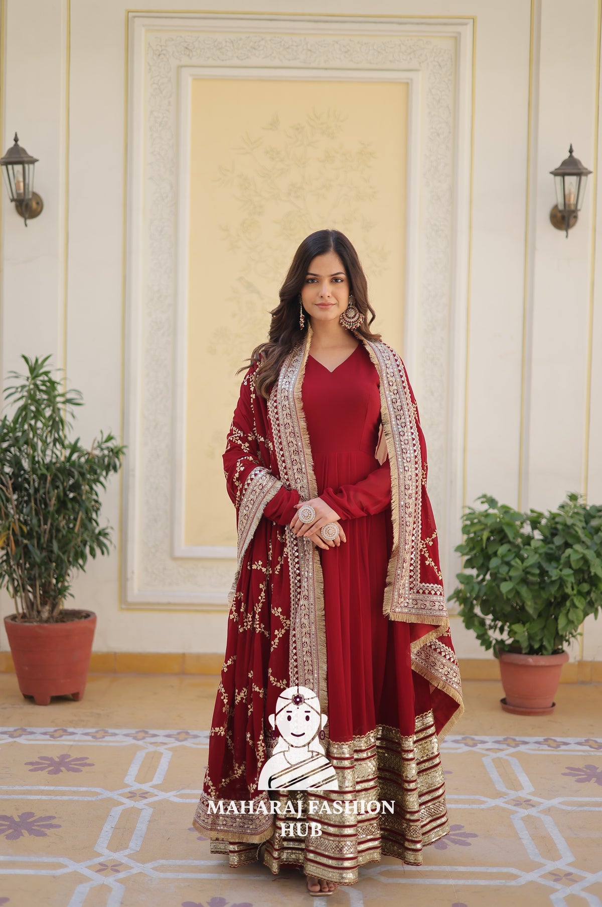 Zari & Sequins Faux Blooming Gown Set with Designer Dupatta