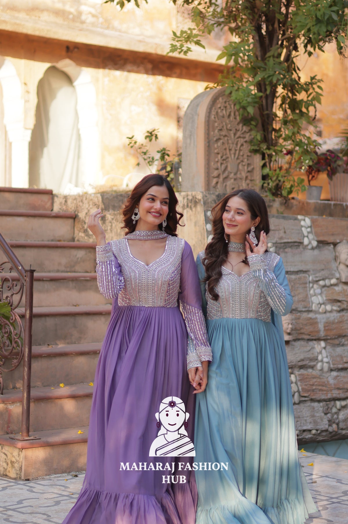 💃 Luxury Gown Set with Full Sleeves & Matching Embellished Dupatta - Combo Offer Gown