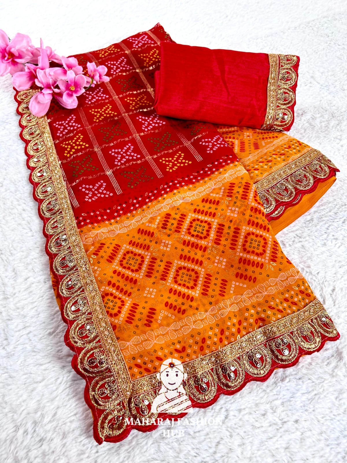 Heavy Georgette Saree with Lehariya Pattern with blouse for women's || Vibrant Heavy Georgette Saree for women's ||