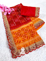 Heavy Georgette Saree with Lehariya Pattern with blouse for women's || Vibrant Heavy Georgette Saree for women's ||