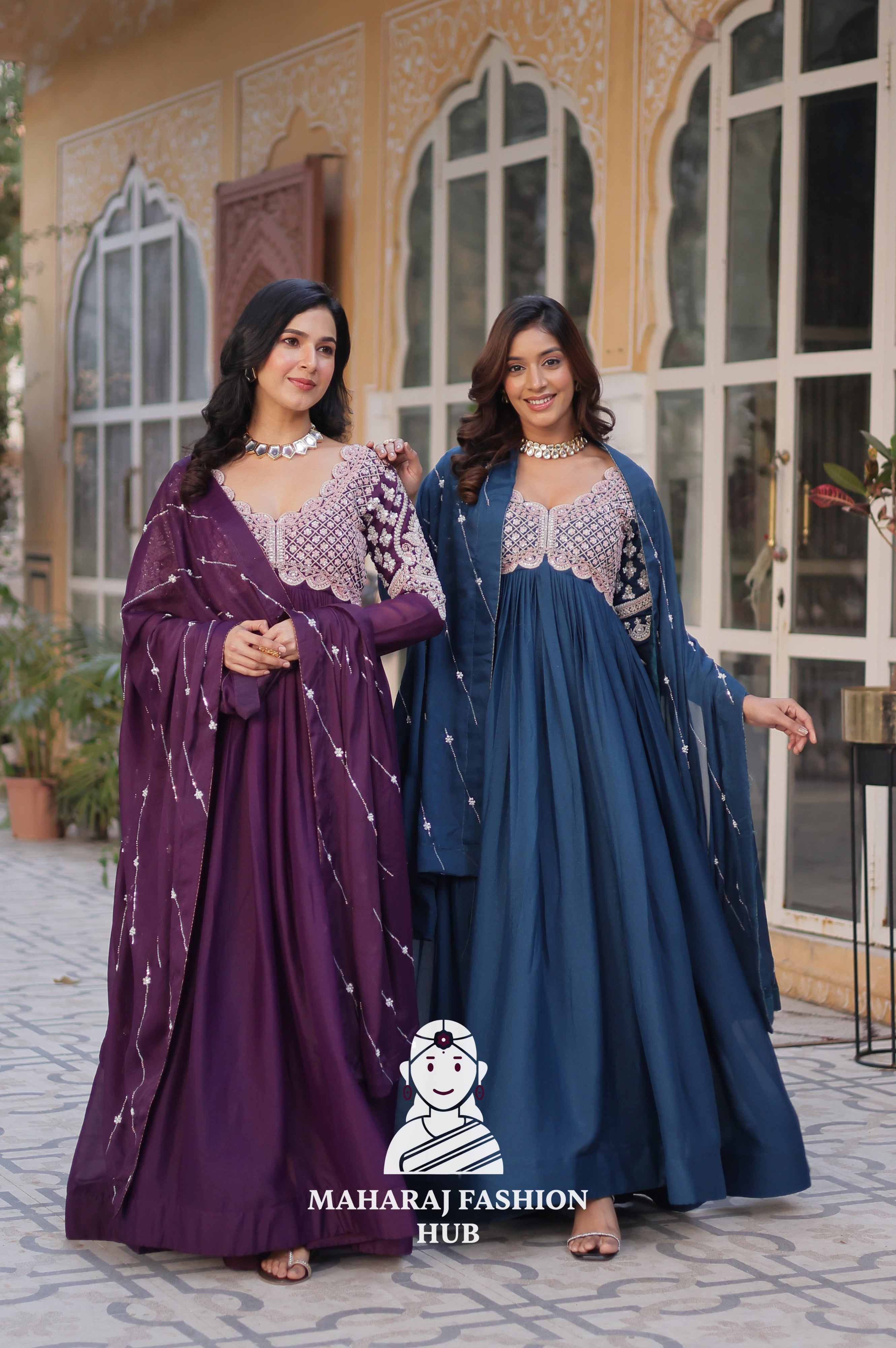 👗 Elegant Beaded Gown Set with Full Sleeves & Cotton Lining - Combo Offer Gown