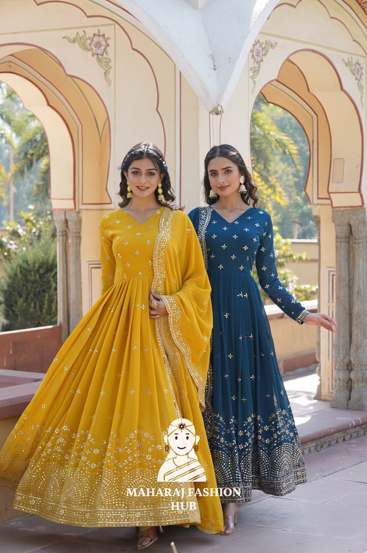 Graceful Faux Georgette Gown Set for Festive Wear - Combo Offer Gown