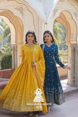 Graceful Faux Georgette Gown Set for Festive Wear - Combo Offer Gown