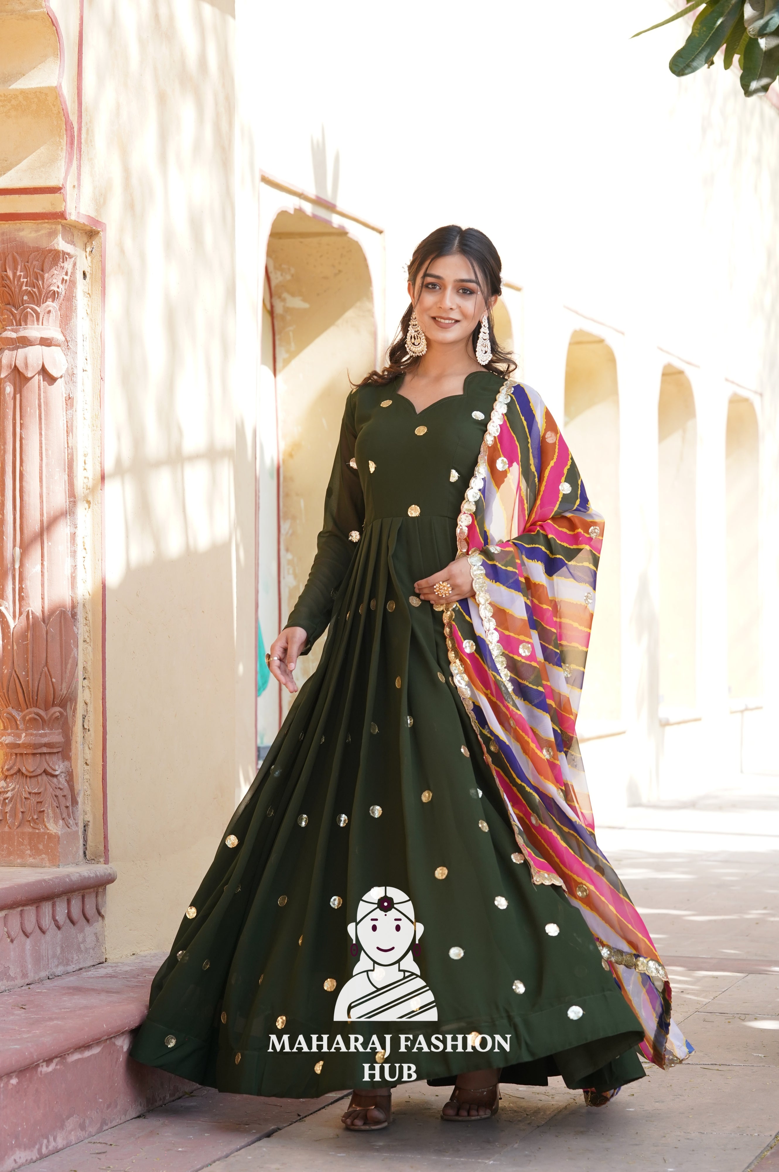 Elegant Faux Blooming Special Designer Gown with Contrast Silk Dupatta