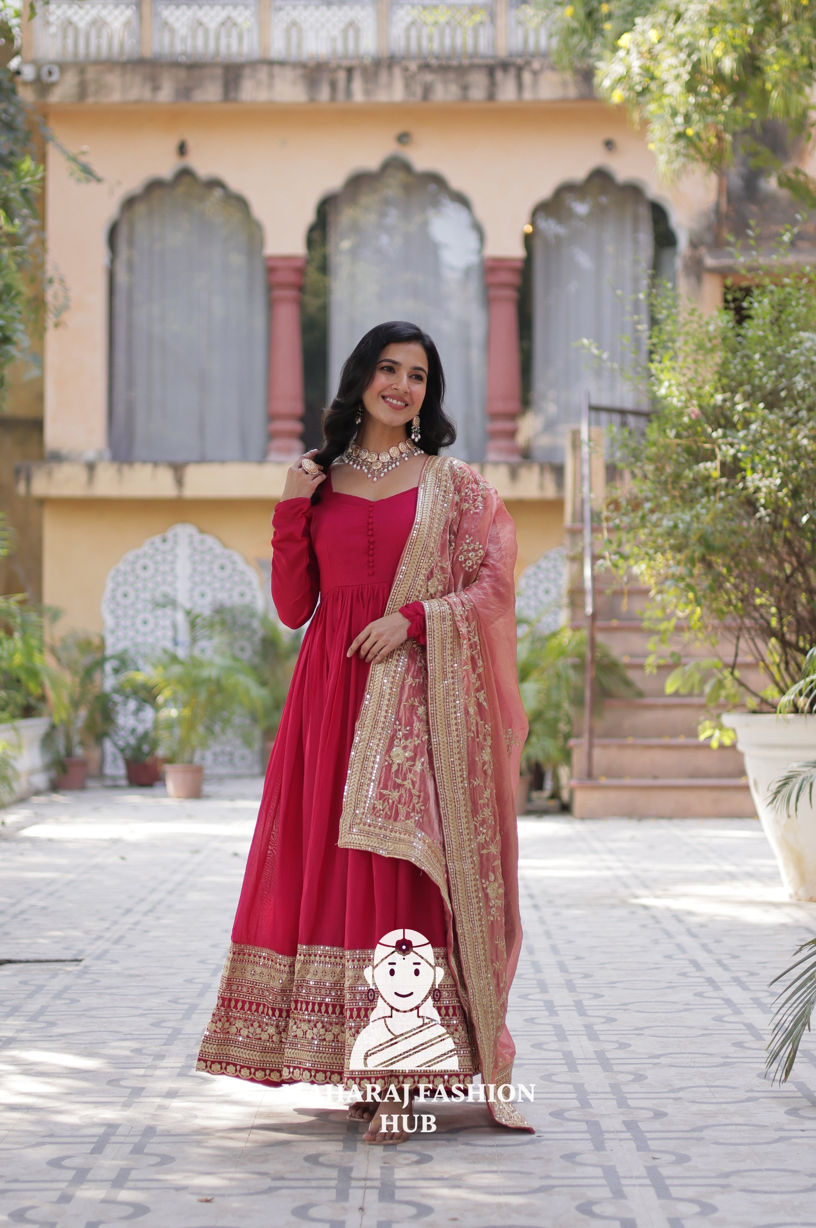 ✨ Shimmer Vichitra Gown with Rich Sequins & Fendi Dupatta - Special Designer Gown