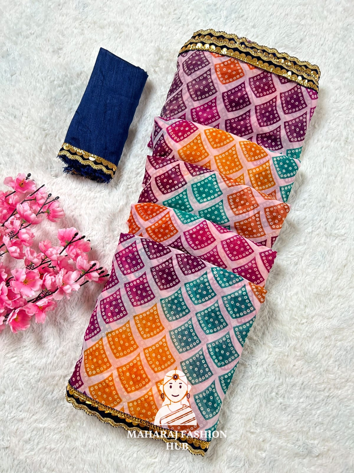 Traditional Bandhani Georgette Saree Set for Women | Party Wear Ethnic Saree with Blouse | Soft, Flowing & Festival Ready
