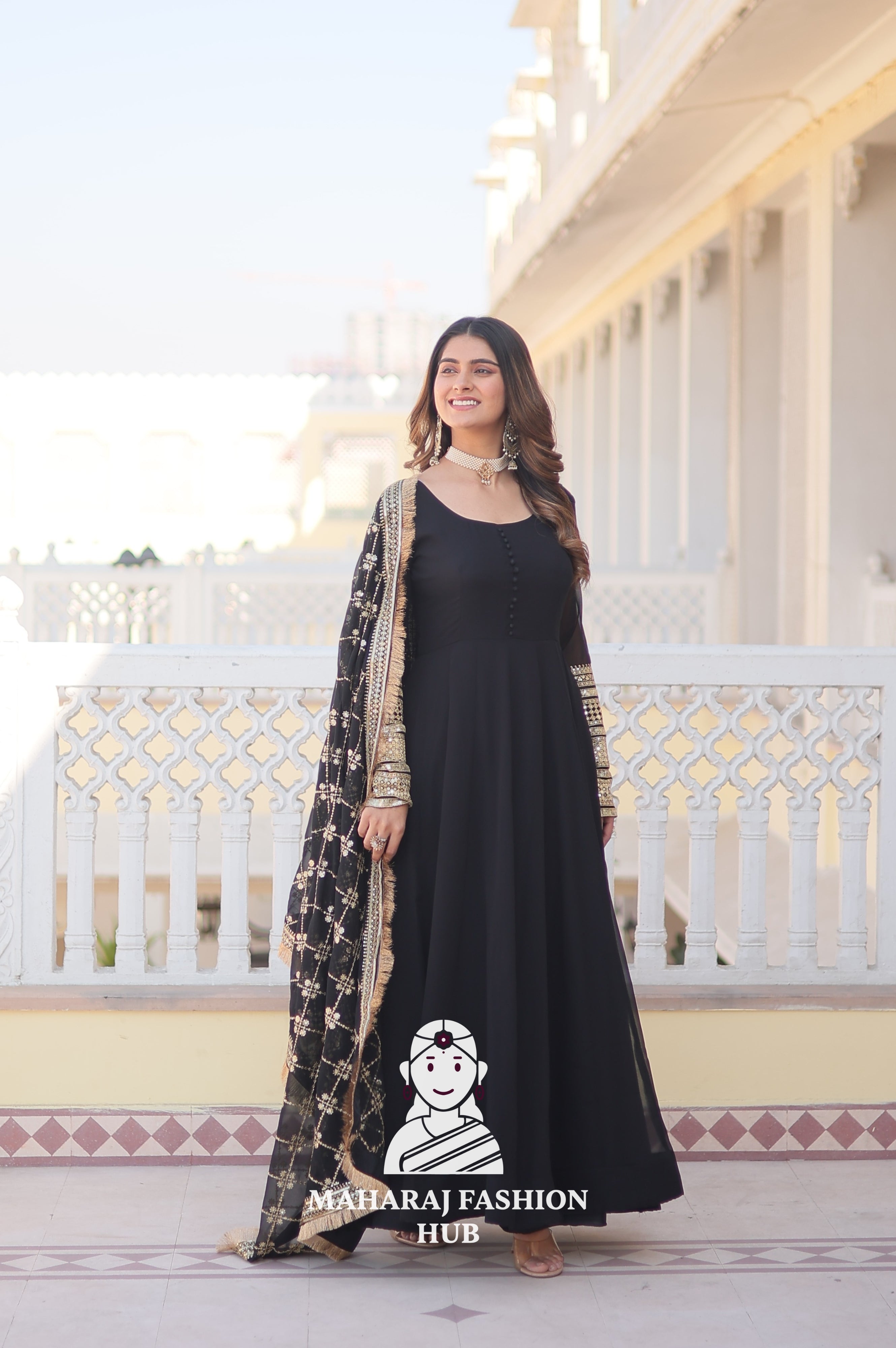 Faux Blooming Elegance – Special Designer Gown with Full Sleeves Finish