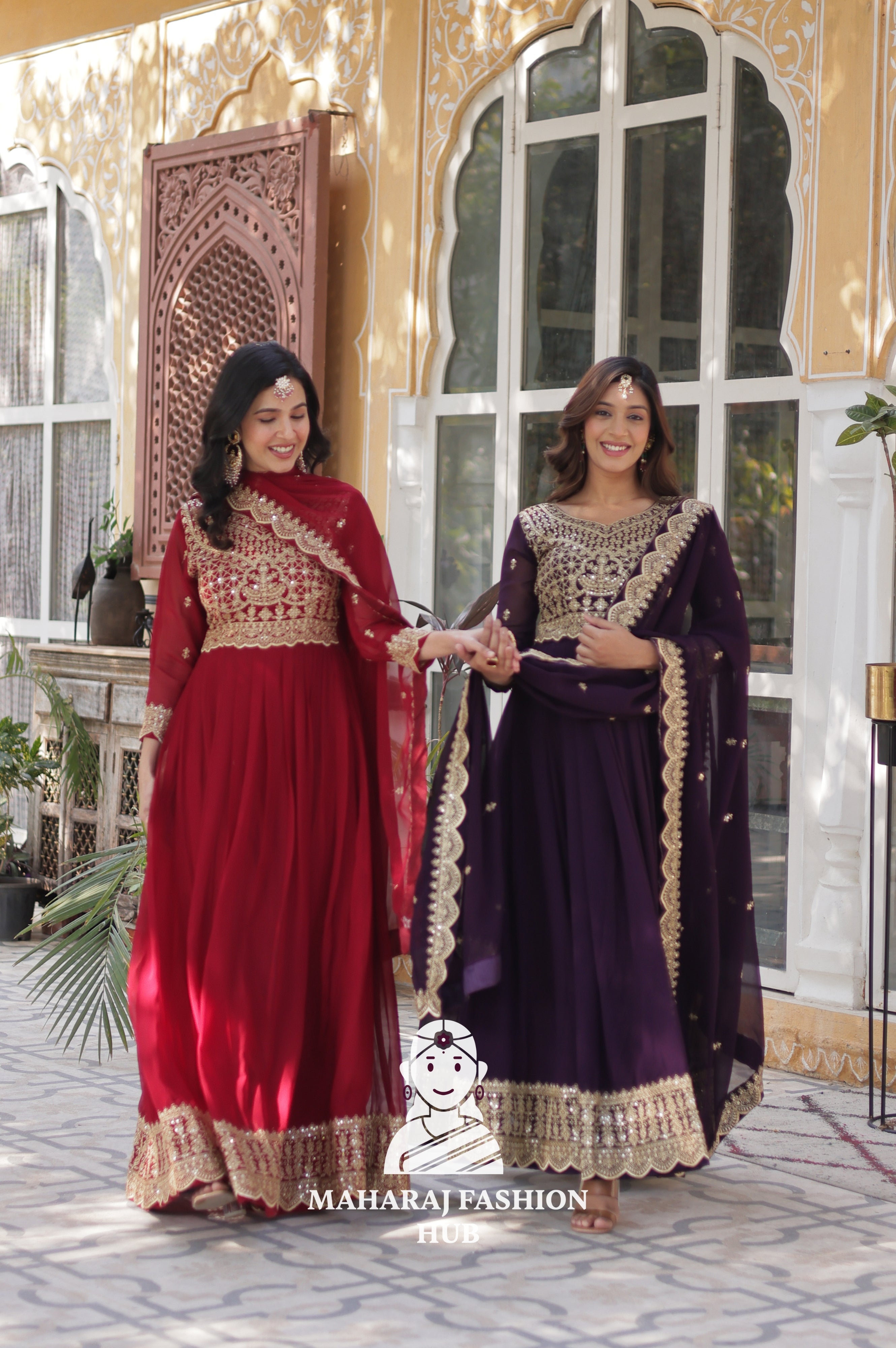 🪡 Elegant Faux Blooming Gown with 3.5 M Flair and Lace Finish Dupatta - Combo Offer Gown