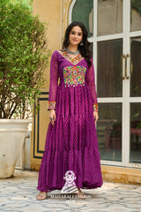 Navratri - Festive Laheriya Kutchi Patch Faux Georgette Navratri Gown Design 🎶👑