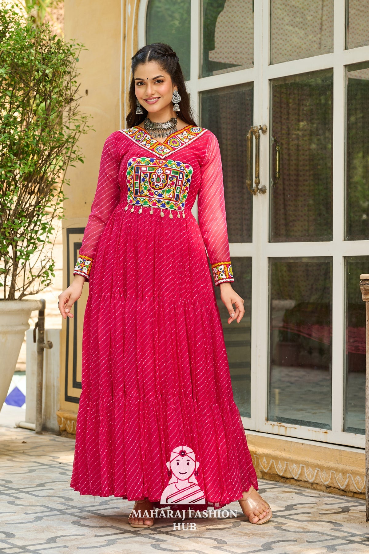 Festive Laheriya Kutchi Patch Faux Georgette Navratri Gown Design 🎶👑