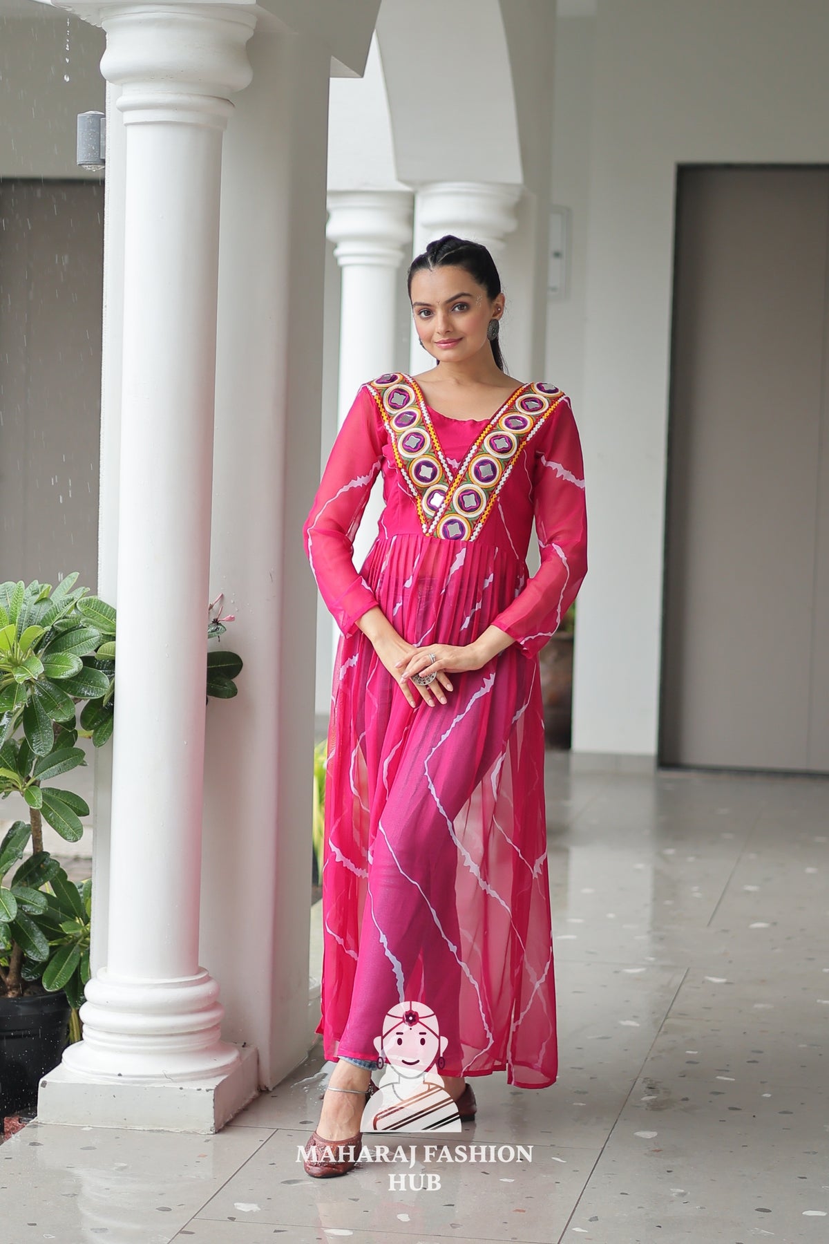Navratri - Premium Faux Georgette Leheriya Kutchi Patchwork Navratri Kurti 🎶💃