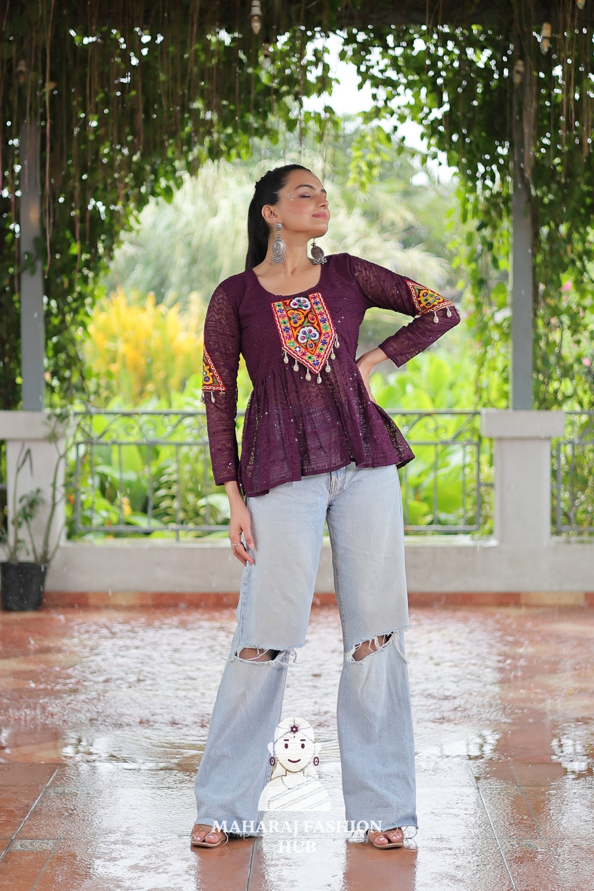 Elegant Kutchi Gamthi Schiffli Embroidery Georgette Peplum Top 🌸👑