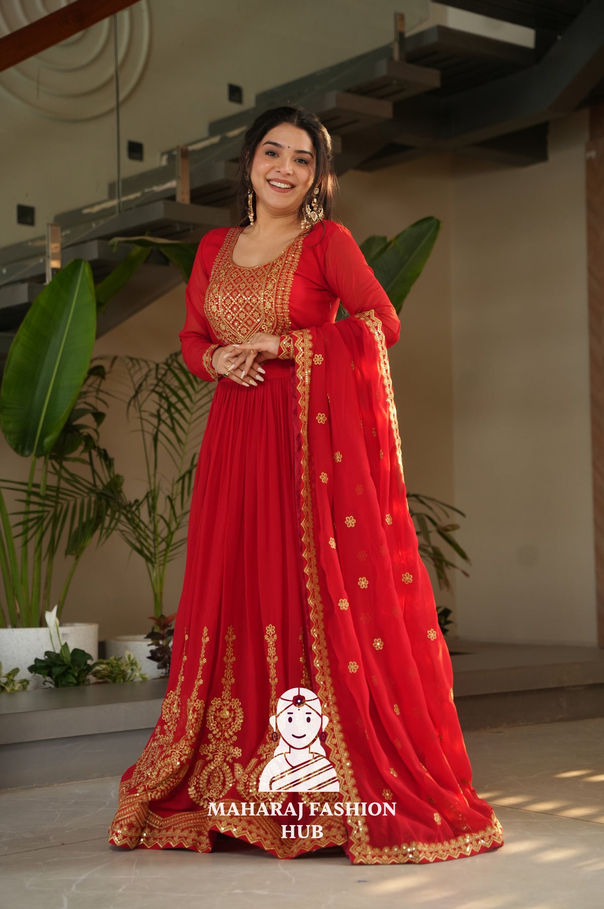 🌟 Traditional Glamour with Modern Comfort in Faux Blooming Gown - Special Designer Gown