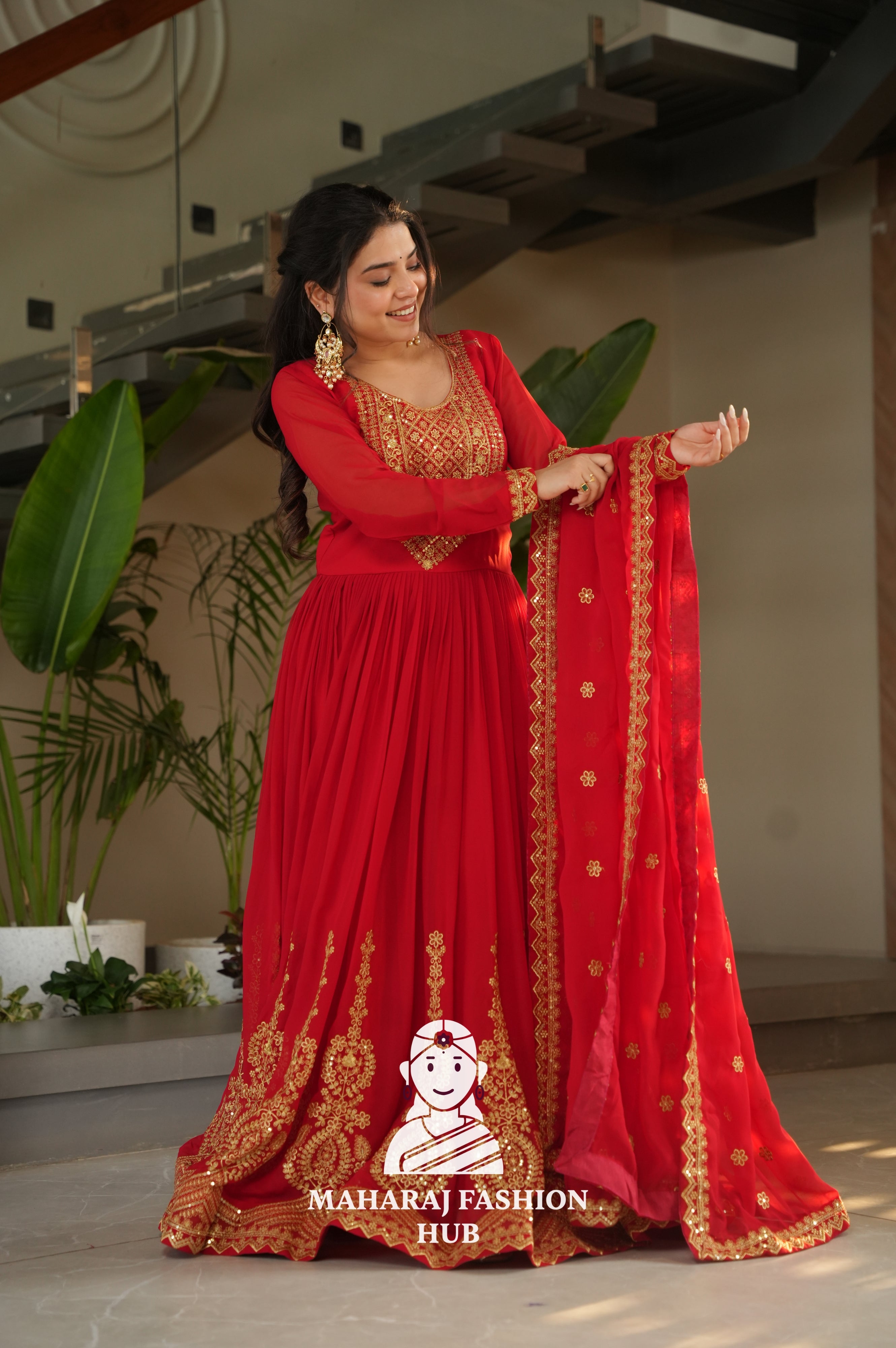 🌟 Traditional Glamour with Modern Comfort in Faux Blooming Gown - Special Designer Gown