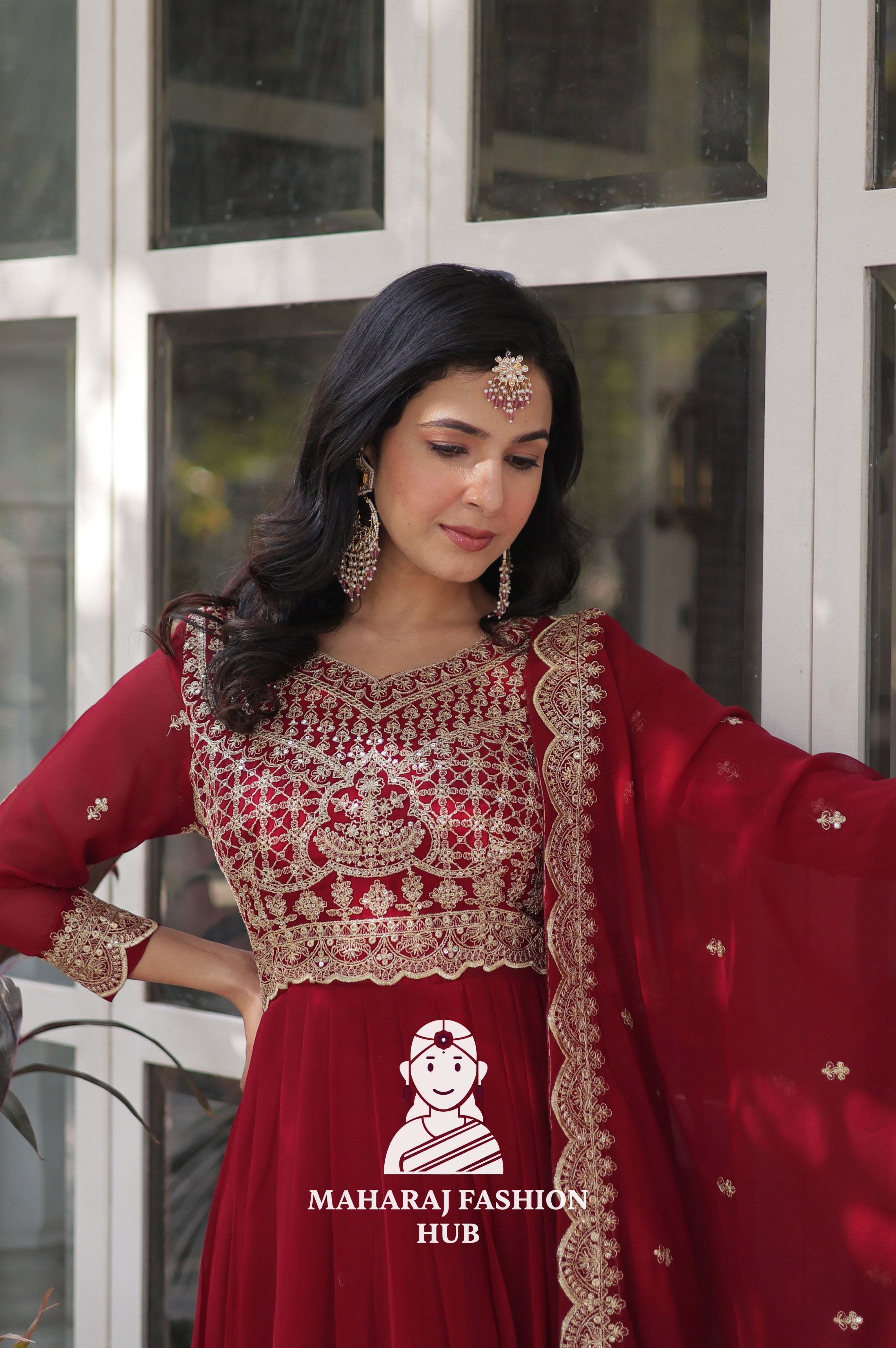 💃 Full Flair Faux Blooming Gown Paired with Designer Dupatta