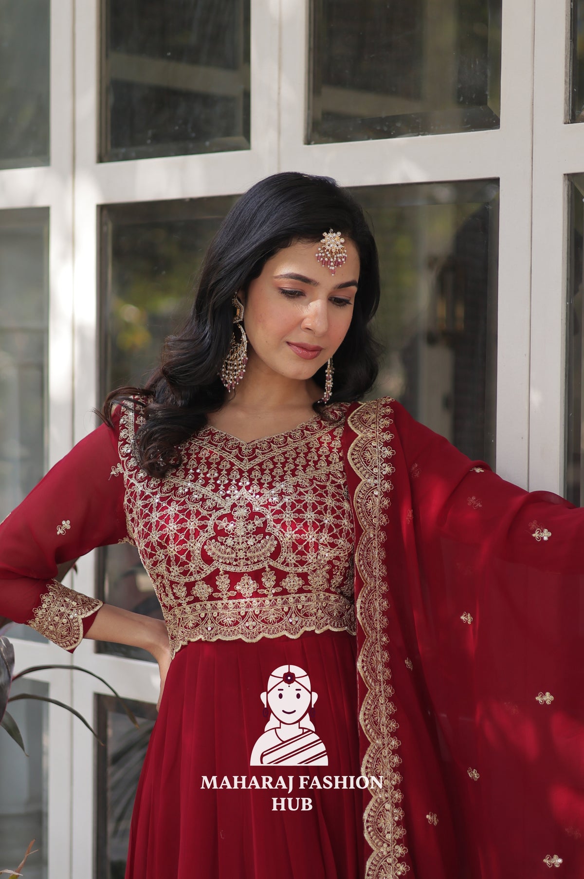 💃 Full Flair Faux Blooming Gown Paired with Designer Dupatta