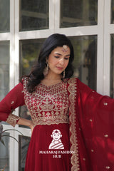 💃 Full Flair Faux Blooming Gown Paired with Designer Dupatta