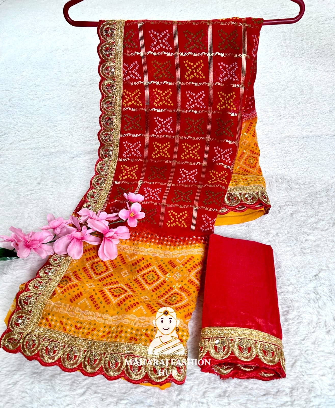 Heavy Georgette Saree with Lehariya Pattern with blouse for women's || Vibrant Heavy Georgette Saree for women's ||