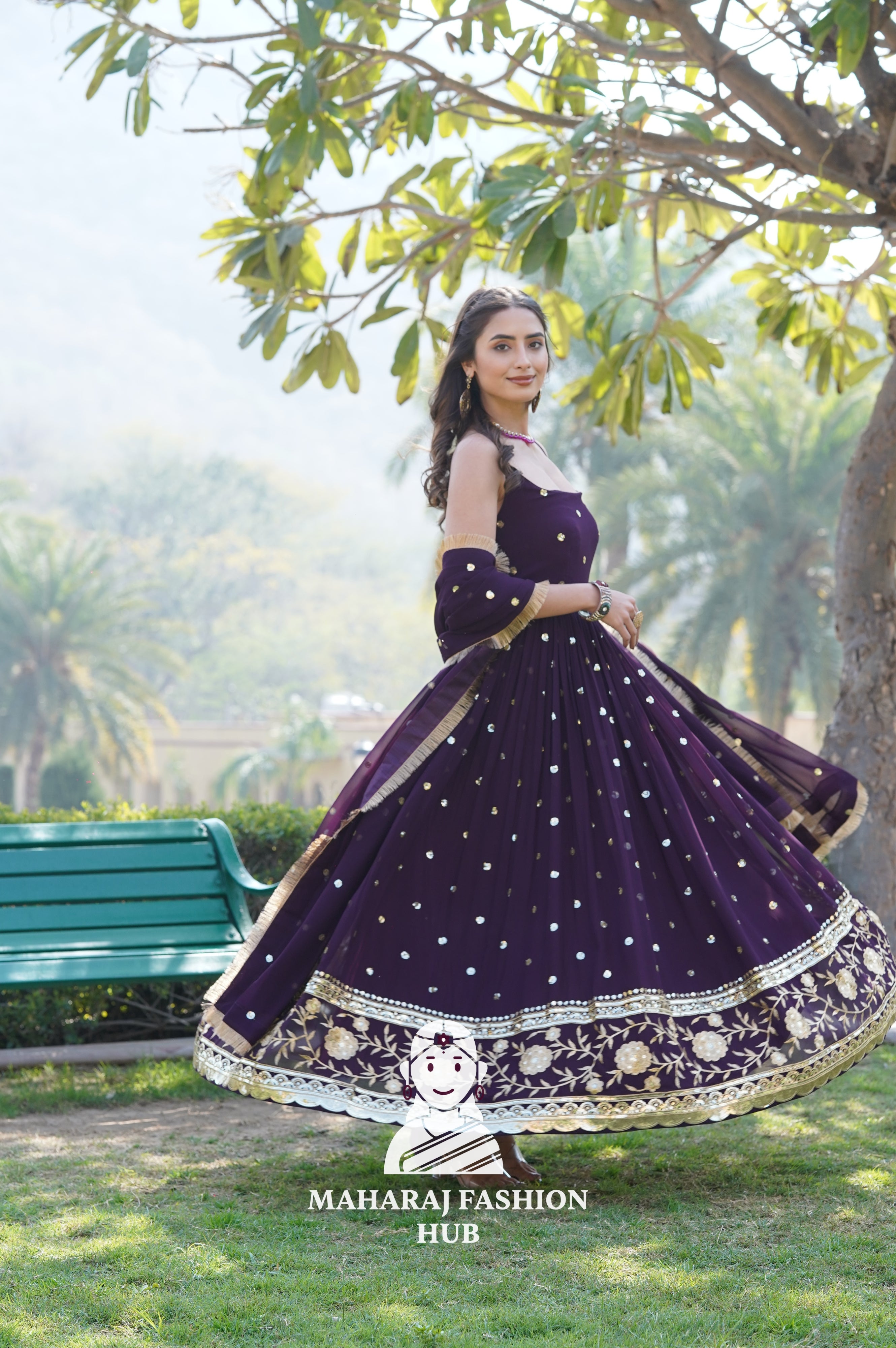 Sleeveless Special Designer Gown in Faux Blooming Fabric with Cotton Lining