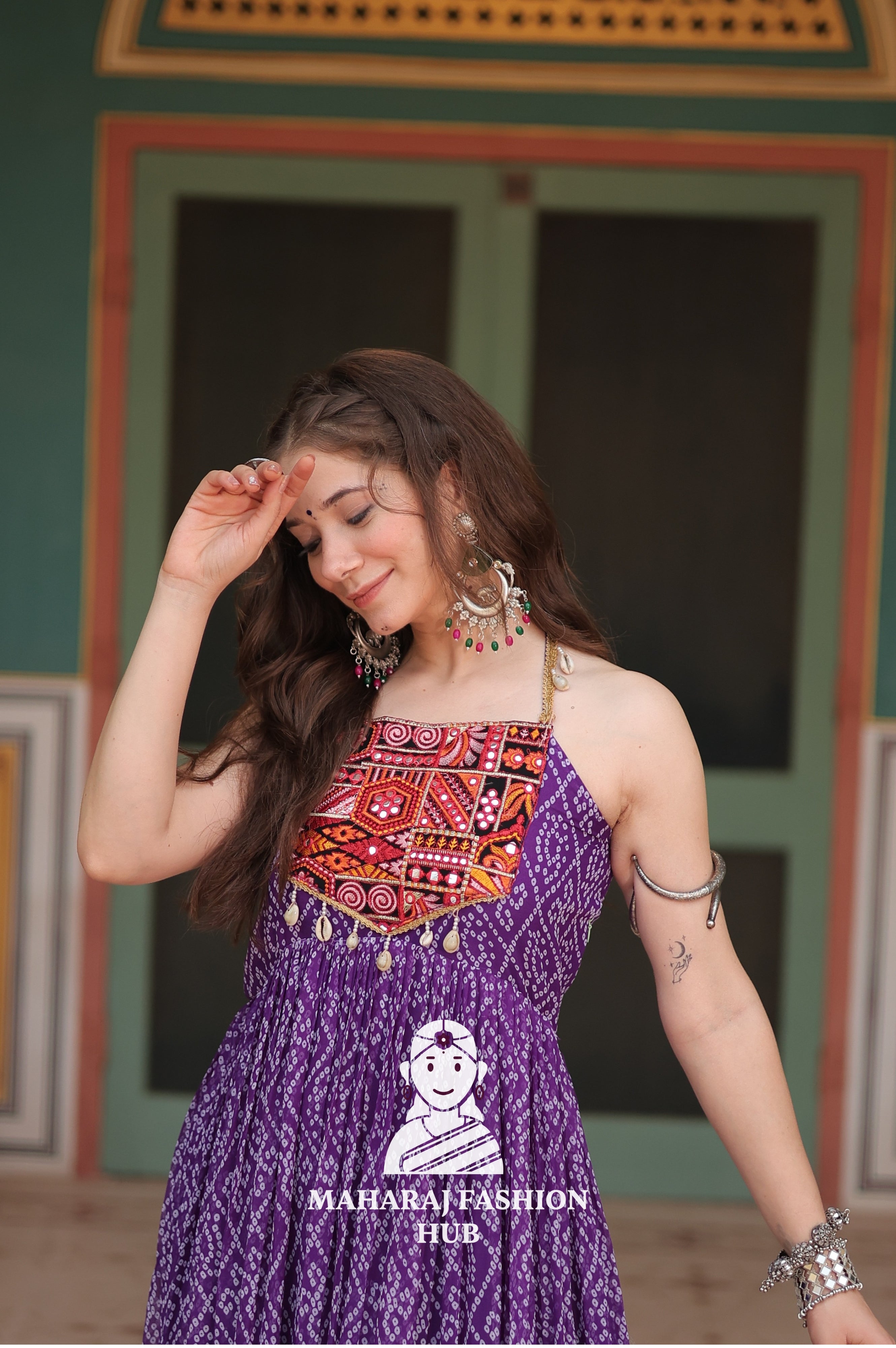 Bandhani Print Faux Georgette Ensemble with Cotton Lining