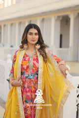 Zari & Sequins Russian Silk Gown with 3.5M Flair and Dupatta