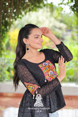 Navratri - Trendy Peplum Style Kutchi Gamthi Schiffli Embroidered Top for Navratri 🌺💃