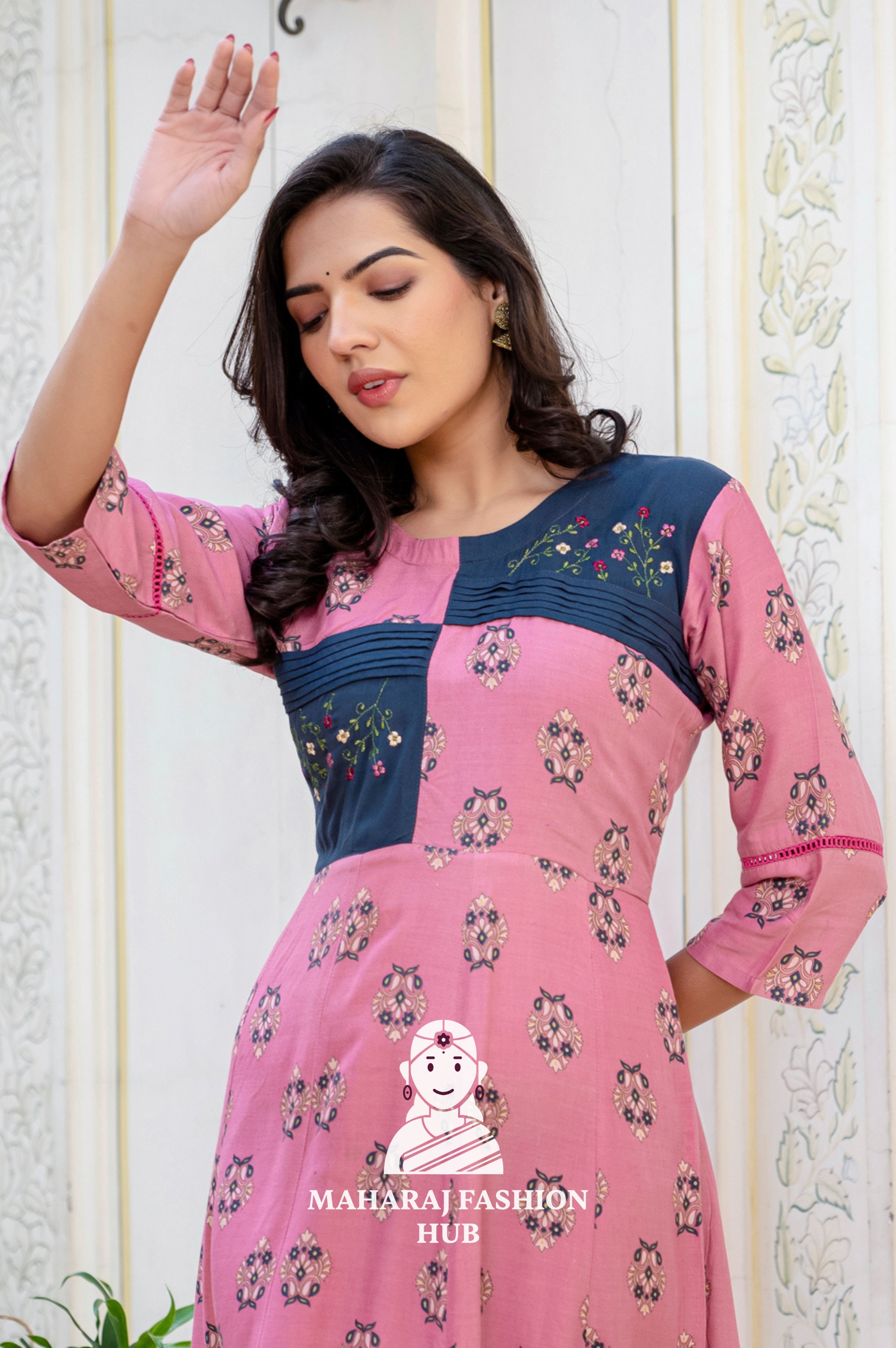 💜 Elegant Wine Rayon A-Line Kurta with Embroidery ✨